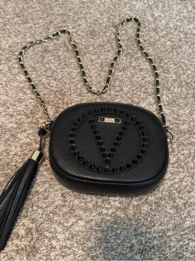 Valentino Black Studded Leather Crossbody Bag with Tassel